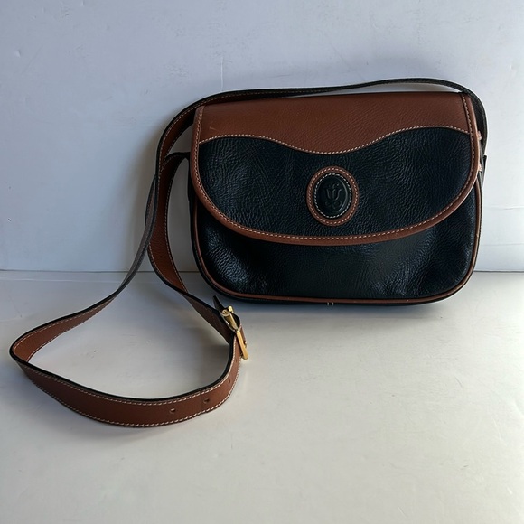 Lladro black and brown small adjustment strap crossbody leather bag purse - Picture 2 of 16